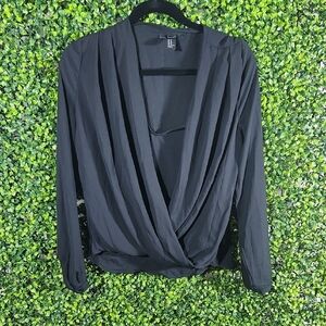 Forever 21 Black Wrap Long Sleeve Blouse Size Medium